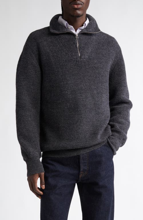 Drake's Quarter Zip Virgin Wool Sweater in 600 Grey Melange 