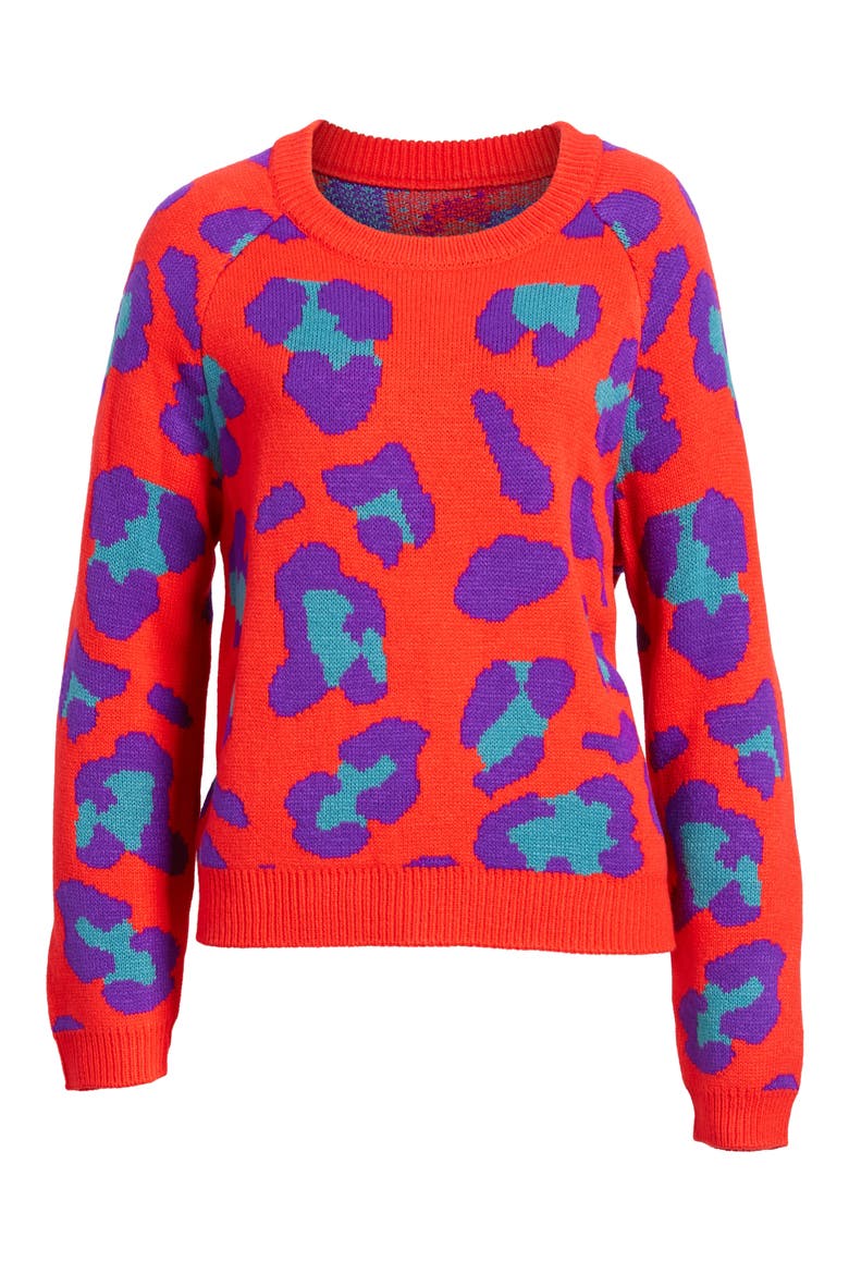 Leopard Intarsia Sweater, Alternate, color, RED