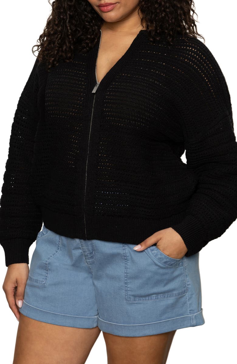 Sanctuary Open Stitch Bomber Jacket, Alternate, color, Black