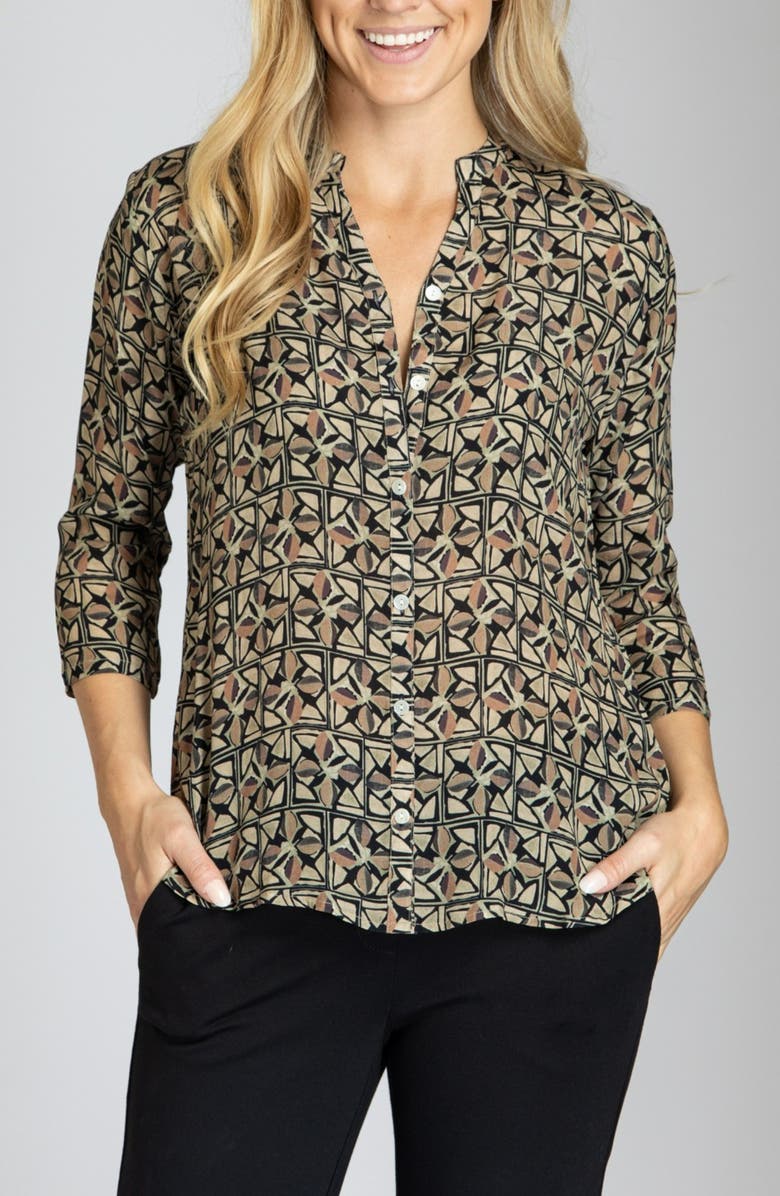 APNY Abstract Print Button-Up Shirt, Main, color, Brown/ Black Multi