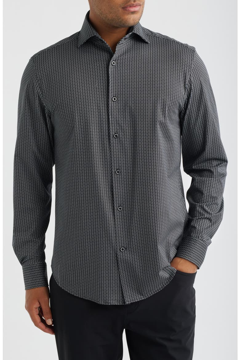 Devon OoohCotton® Geometric Button-Up Shirt, Main, color, BLACK