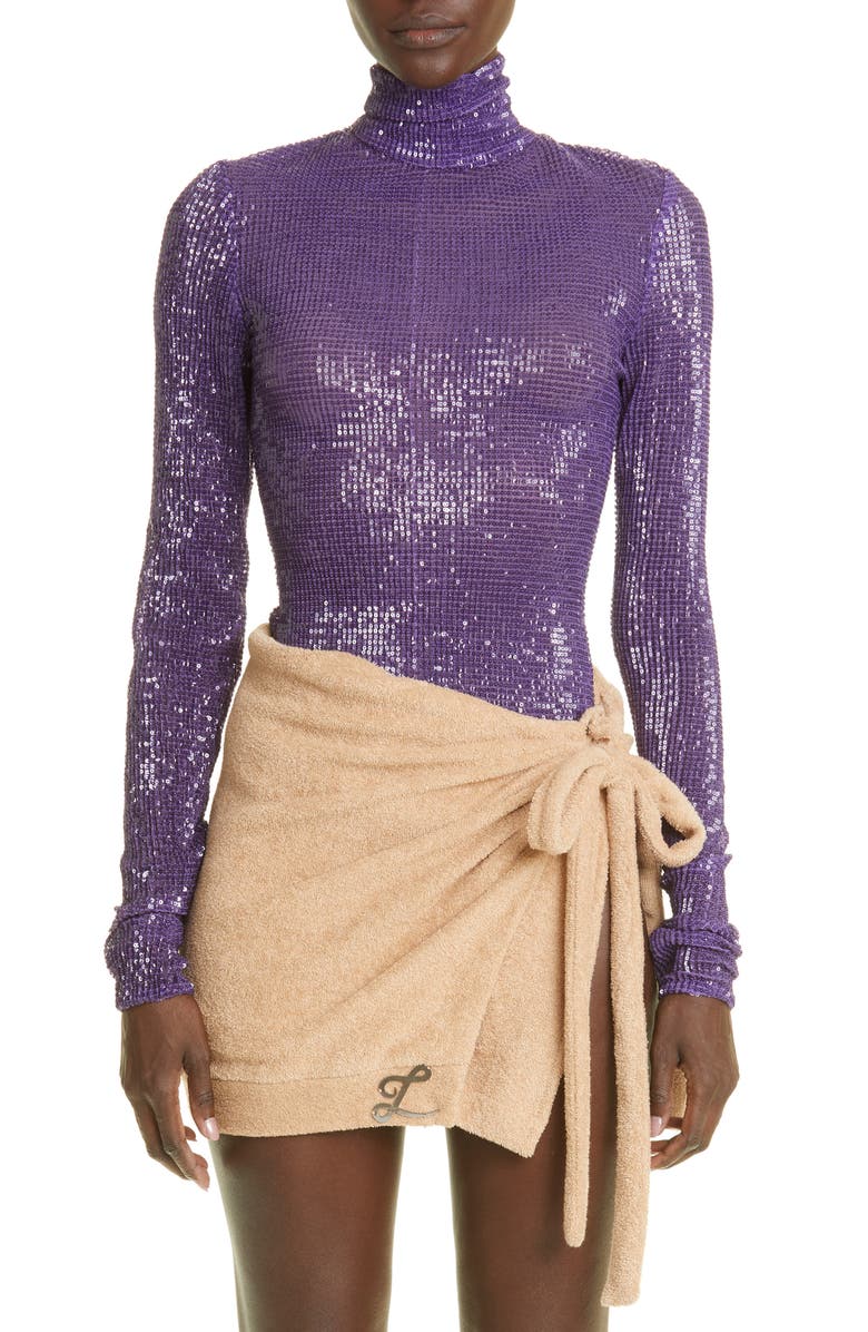 LaQuan Smith Paillette Turtleneck Top, Main, color,