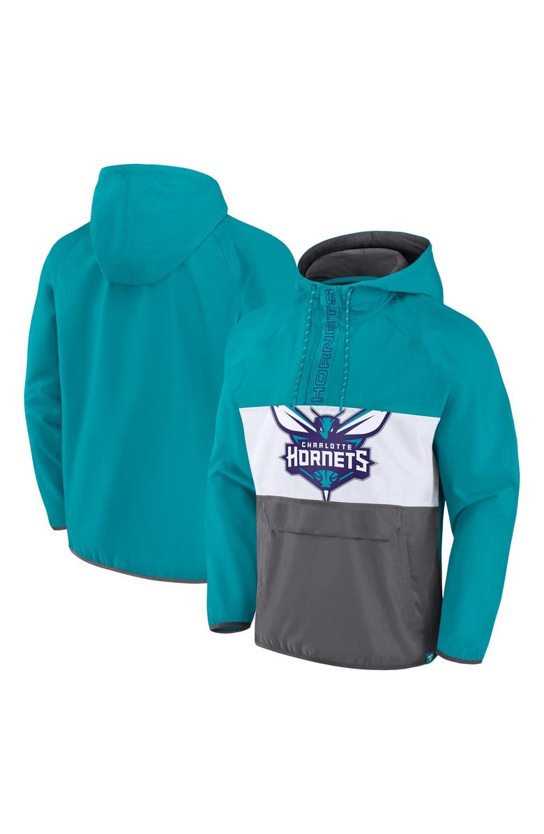 FANATICS Men's Fanatics Branded Teal/Gray Charlotte Hornets Anorak Flagrant Foul Color-Block Raglan Hoodie Half-Zip Jacket, Main, color, Teal