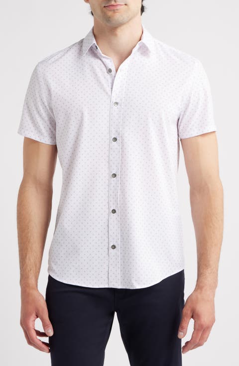Trim Fit Hashtag Short Sleeve Performance Button-Up Shirt