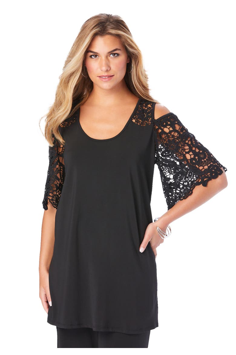 Cold Shoulder Ultrasmooth® Fabric Tunic, Main, color, BLACK