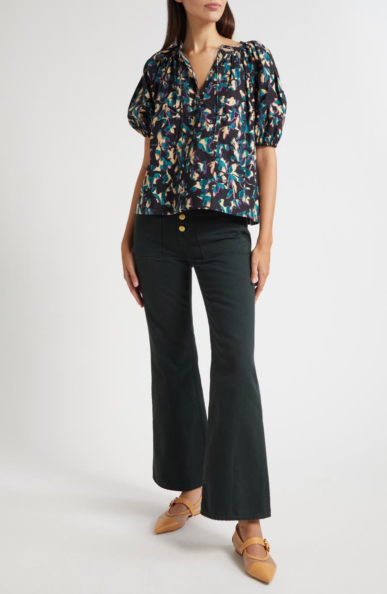 Ulla Johnson Tie Neck Puff Sleeve top, Alternate, color, Kaleidoscope