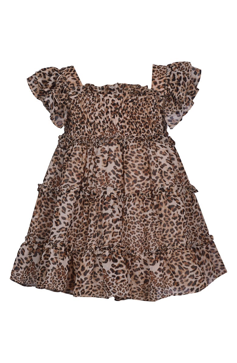Iris & Ivy Smocked Leopard Print Tiered Dress, Alternate, color, Brown
