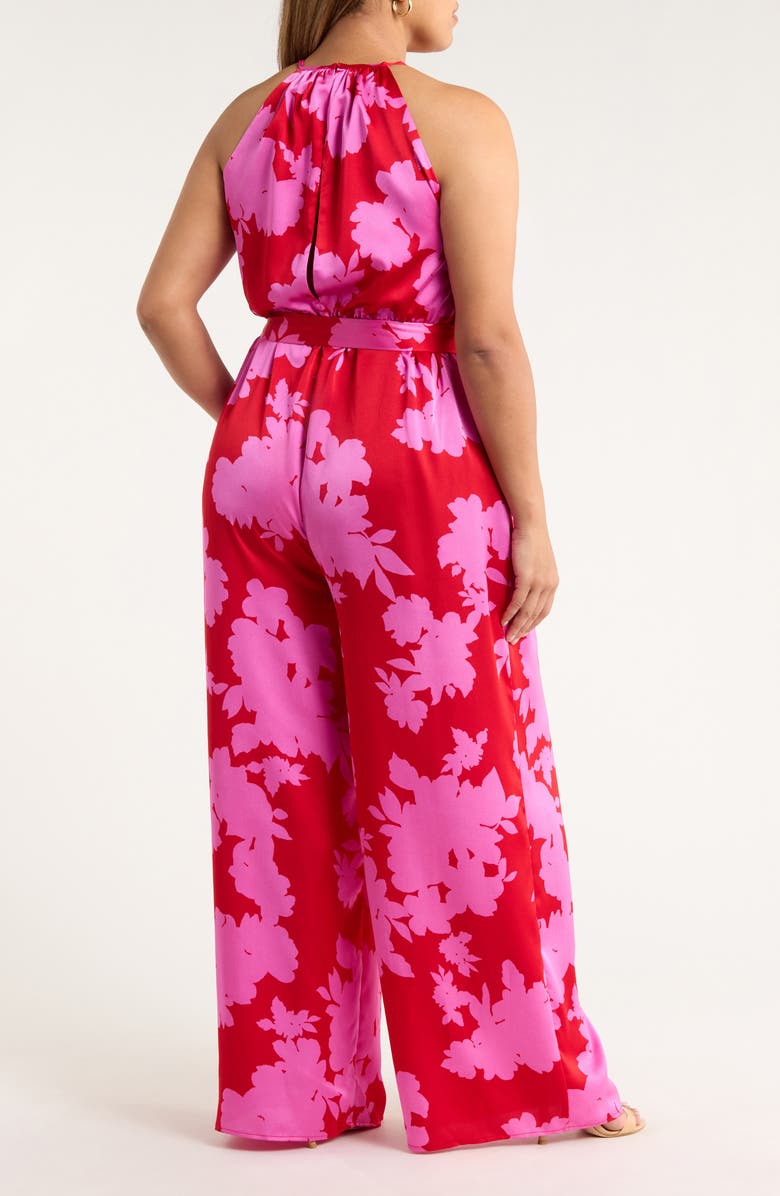 SUGARLIPS Burning Love Floral Print Jumpsuit, Alternate, color, Cherry-Pink