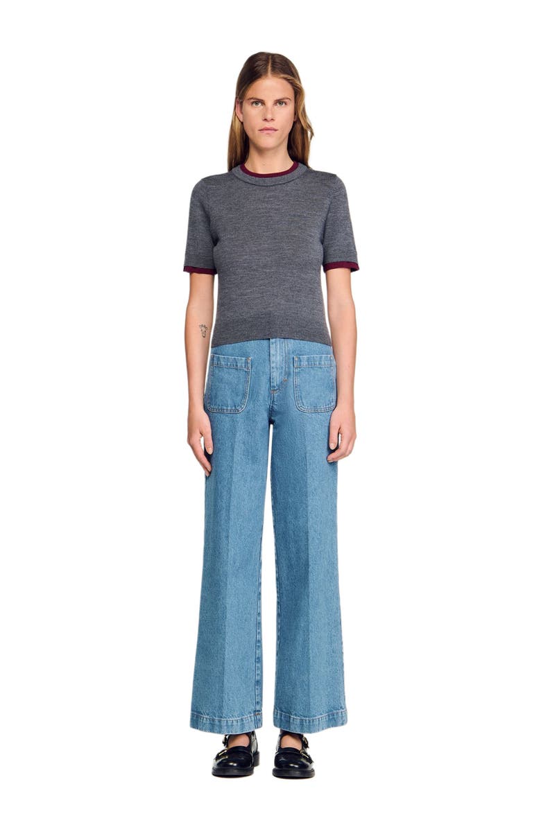 SANDRO Two-tone cropped sweater, Alternate, color, Grey