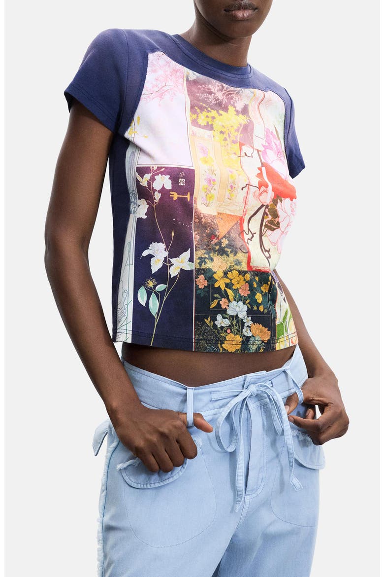 Floral Print Stretch Cotton T-Shirt, Main, color, BLACK