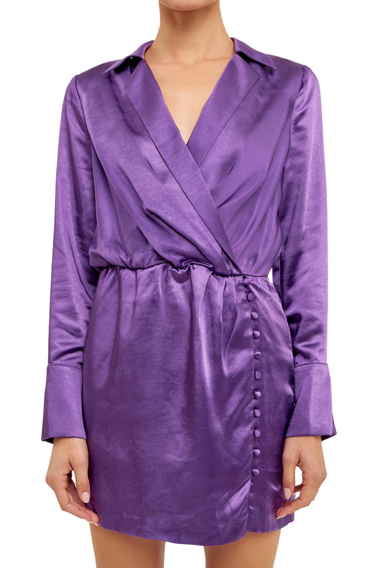 Long Sleeve Satin Minidress, Alternate, color, PURPLE