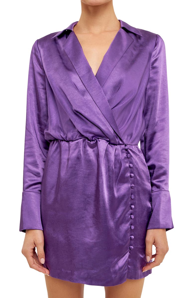 Endless Rose Long Sleeve Satin Minidress, Alternate, color, Purple