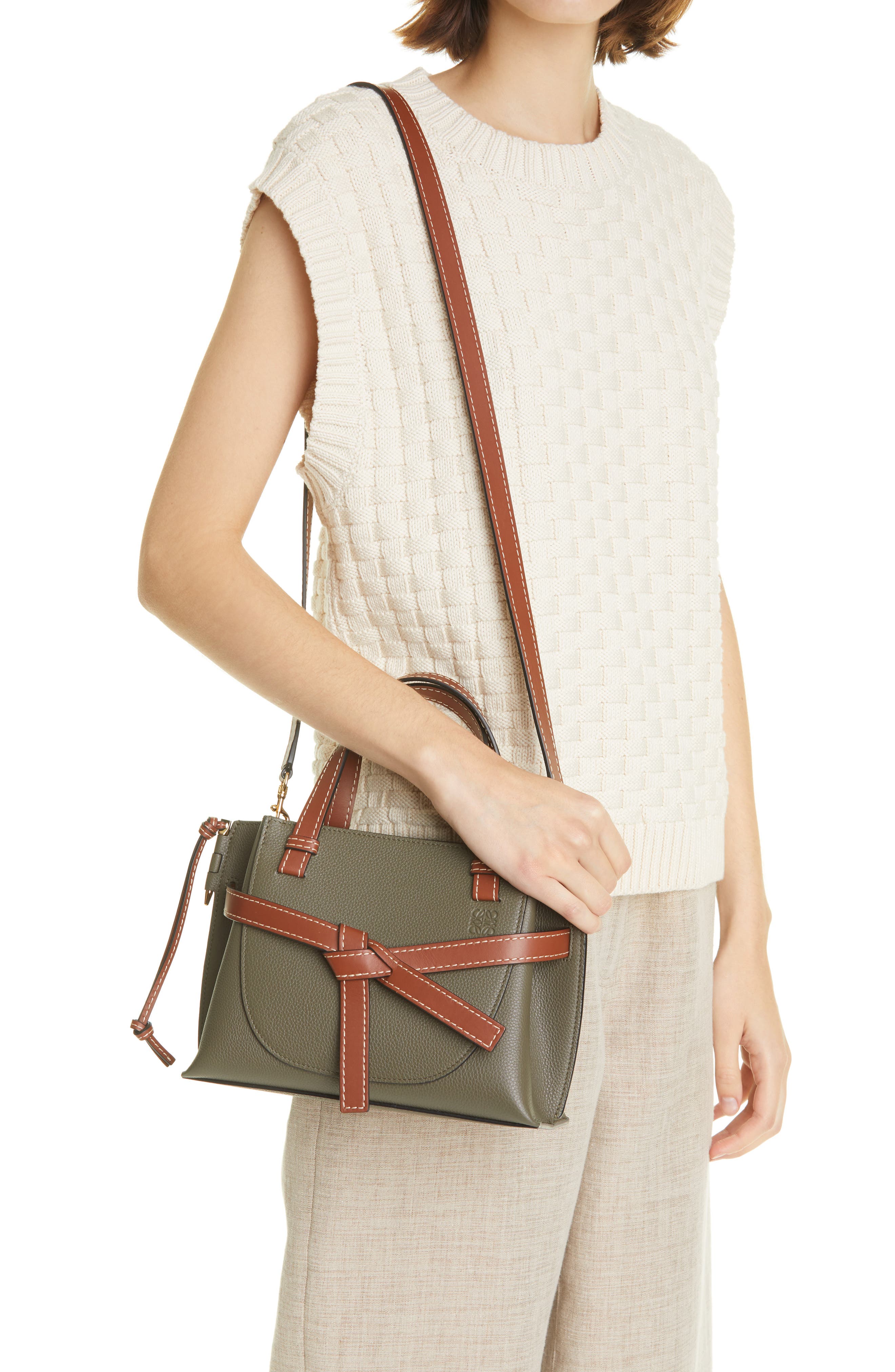 Mini Gate Leather Tote, Alternate, color, KHAKI GREEN/PECAN