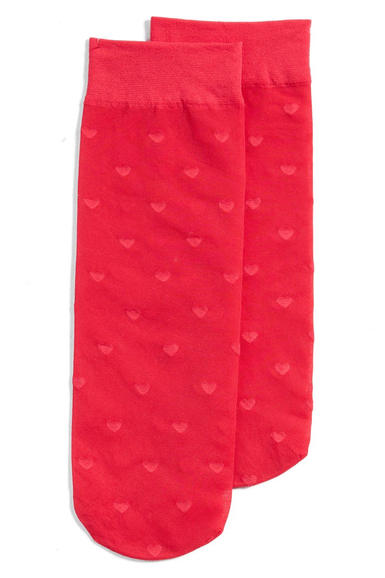Heart Sheer Ankle Socks, Alternate, color, RED SALSA