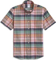Brooks Brothers Madras Plaid Short Sleeve Button-Down Shirt