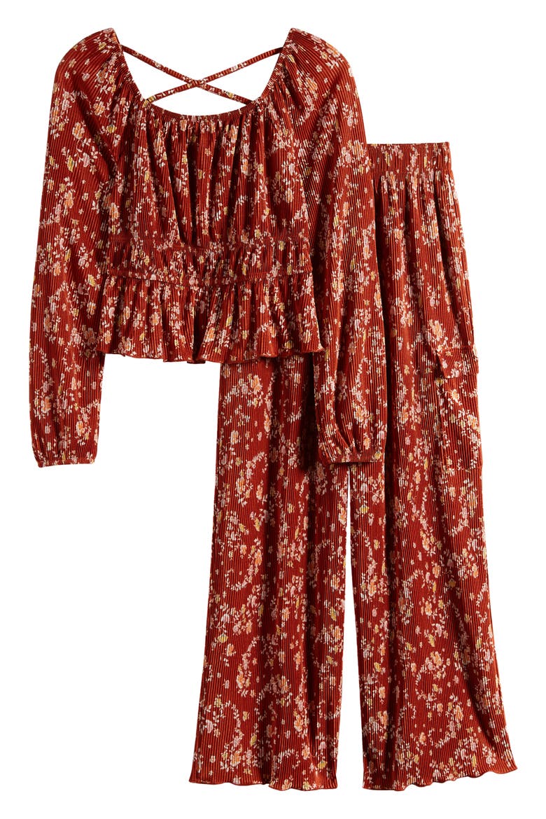 Kids' Long Sleeve Top & Wide Leg Cargo Pants, Main, color, PICANTE FLORAL