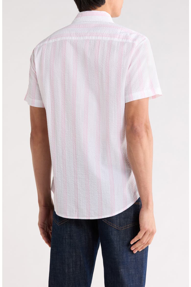 Riviera Short Sleeve Cotton Button-Up Shirt, Alternate, color, PINK STRIPE SEERSUCKER