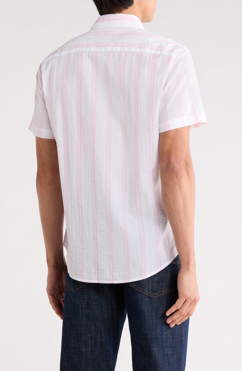 Bonobos Riviera Short Sleeve Cotton Button-Up Shirt, Alternate, color, Pink Stripe Seersucker