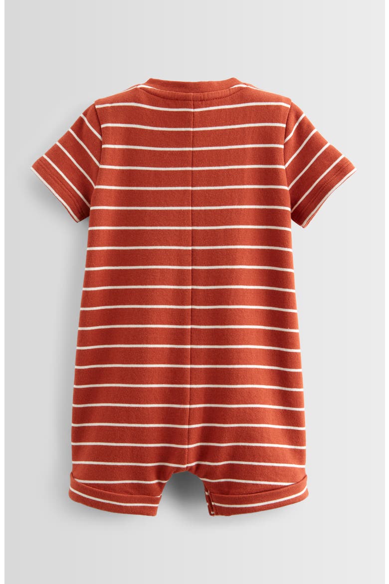Stripe Button-Up Cotton French Terry Romper, Alternate, color, RUST ADOBE PICNIC STRIPE