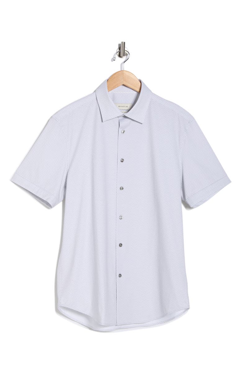 Bugatchi Dot Short Sleeve Woven Button-Up Shirt, Main, color, Platinum