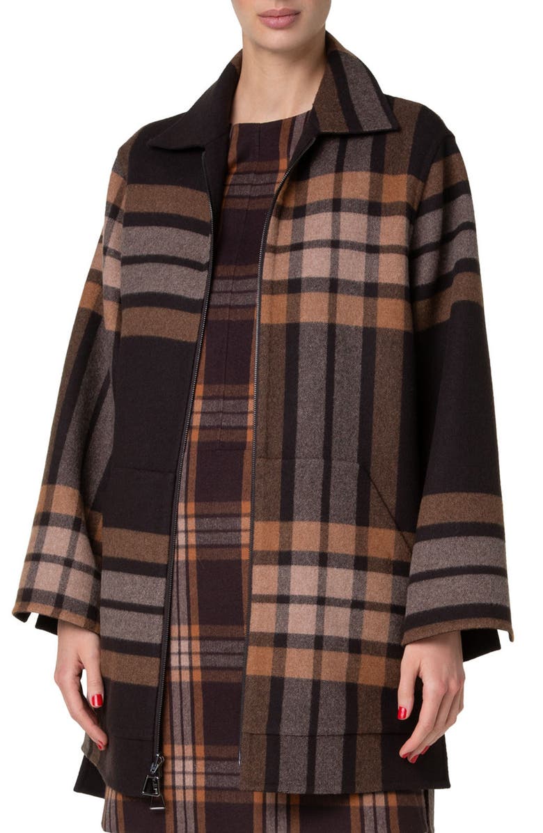 Akris Fabiola Plaid Double Face Wool Coat, Main, color, 