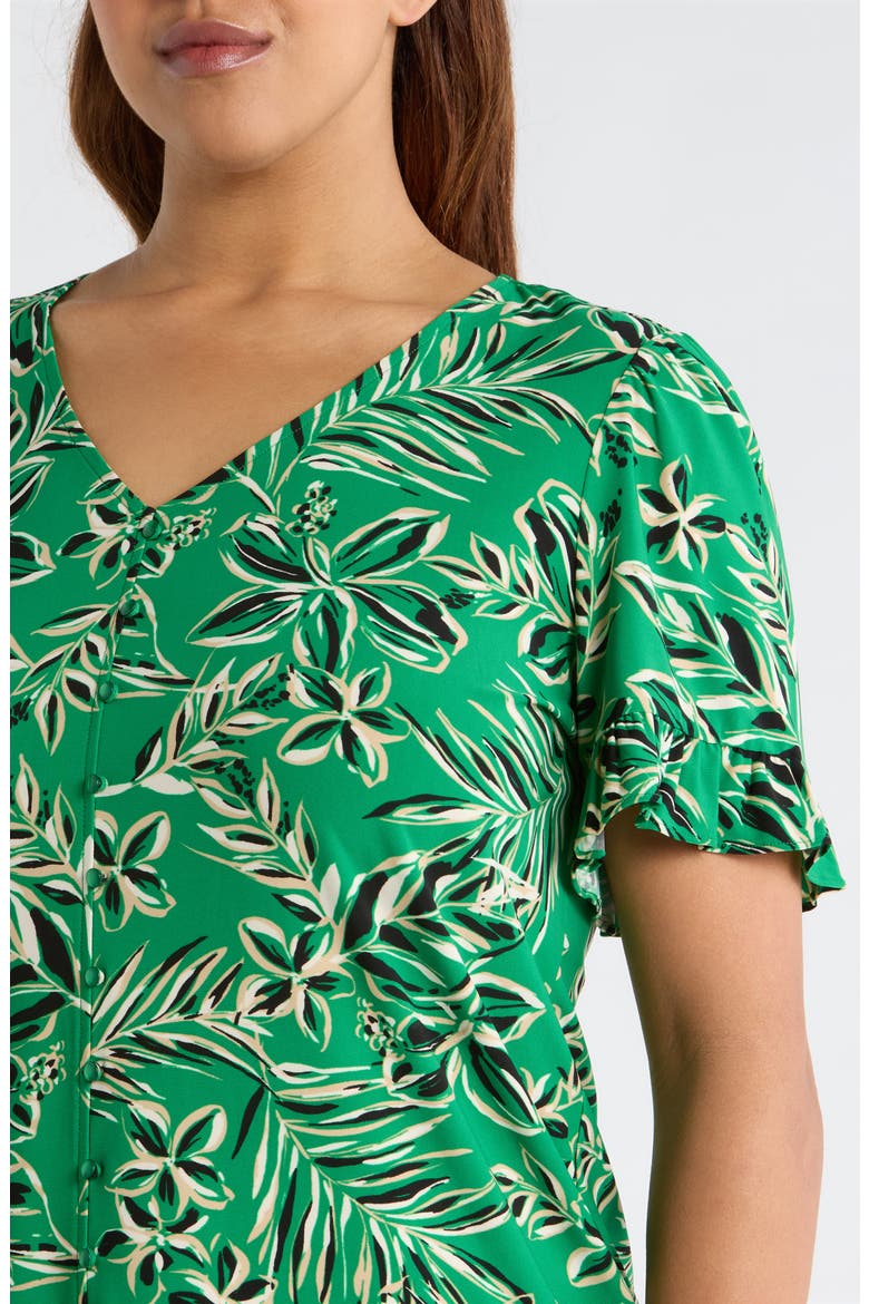Tropical Floral V-Neck Button-Up Knit Top, Alternate, color, TROPICAL GREEN MULTI