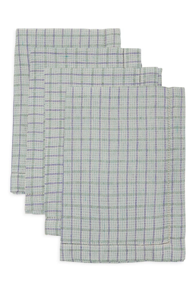 Set of 4 Handloom Linen Napkins, Main, color, GREEN MULTI