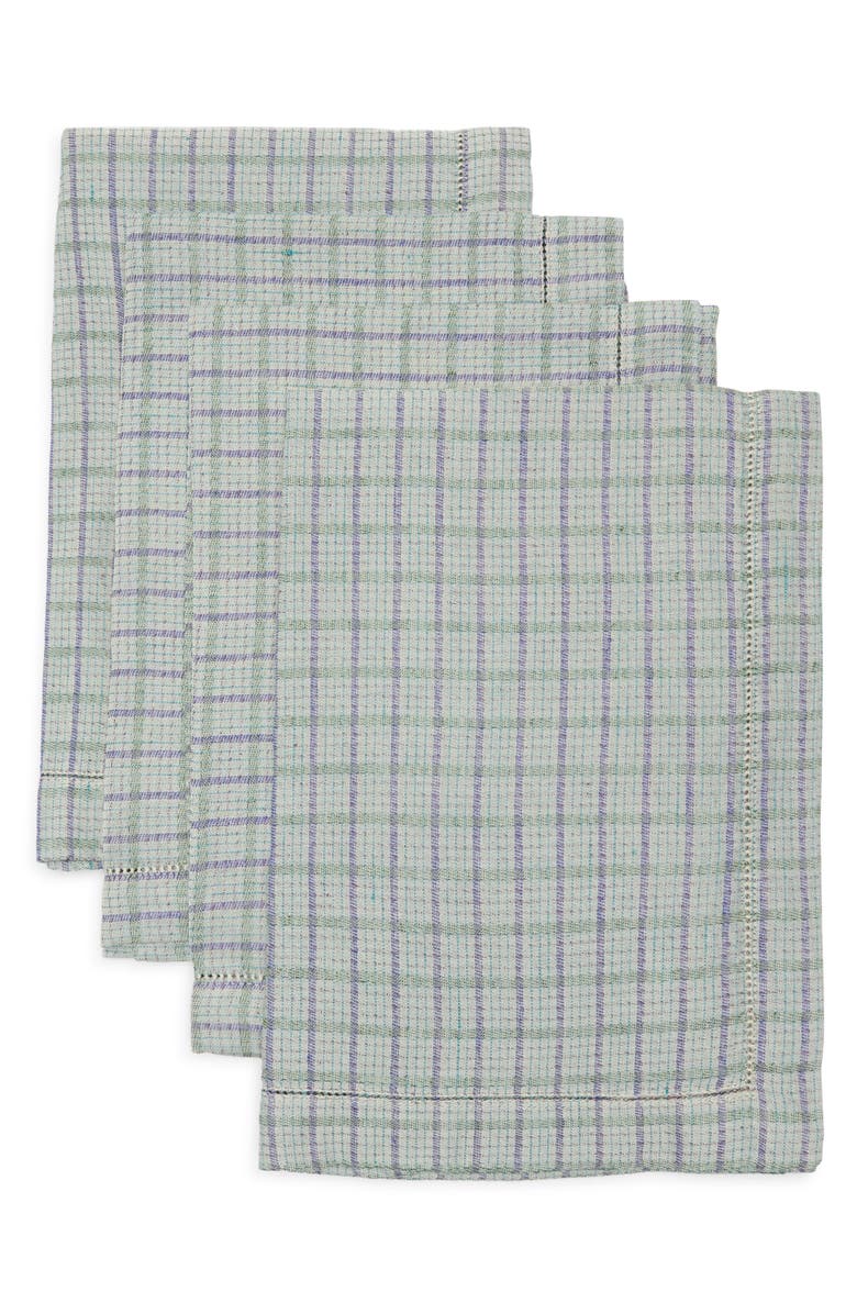 COMMUNE Set of 4 Handloom Linen Napkins, Main, color, Green Multi