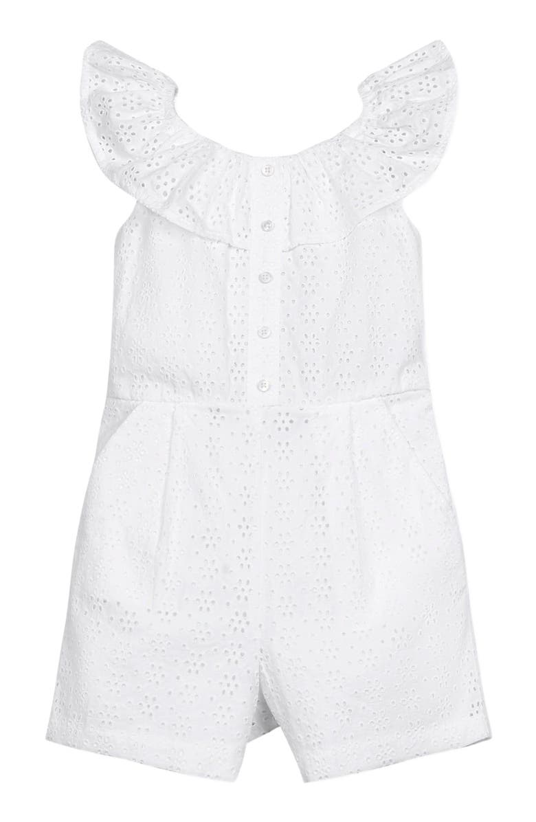 Hope & Henry Girls' Organic Eyelet Ruffle Romper, Toddler, Alternate, color, 