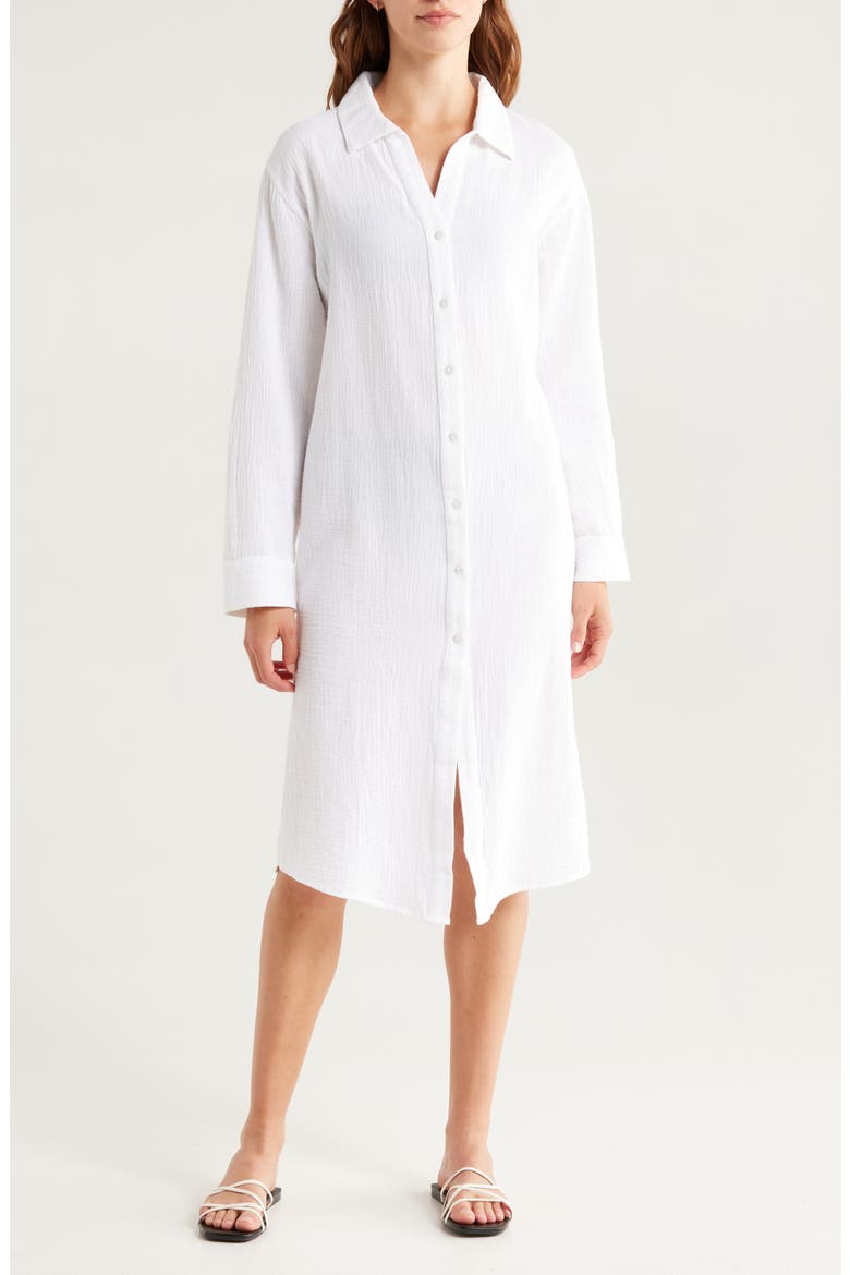Cotton Gauze Cover-Up Shirtdress, Alternate, color, WHITE