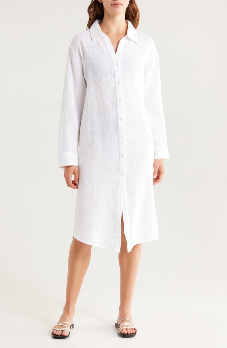 Nordstrom Cotton Gauze Cover-Up Shirtdress, Alternate, color, White
