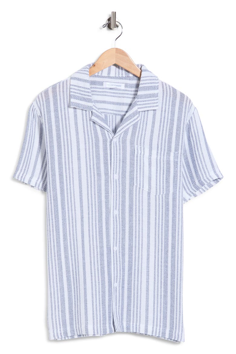 Striped Waffle Weave Camp Shirt, Alternate, color, NAVY
