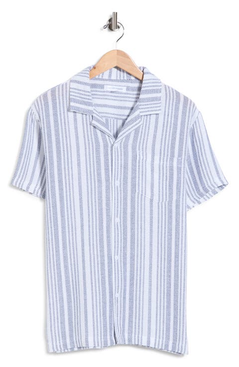 Striped Waffle Weave Camp Shirt