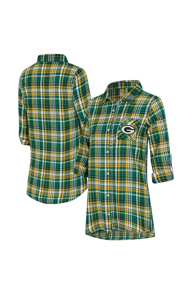 CONCEPTS SPORT Women's Concepts Sport Green Green Bay Packers Laney Plaid Tri-Blend Full-Button Nightshirt, Alternate, color, Green