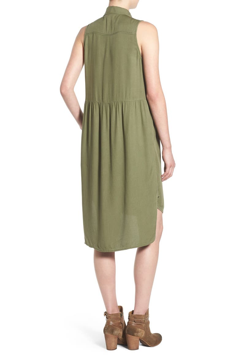 Sleeveless Woven Shirtdress, Alternate, color, OLIVE BURNT