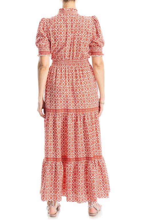 MAX STUDIO MAX STUDIO FLORAL SHORT SLEEVE TIERED MAXI DRESS