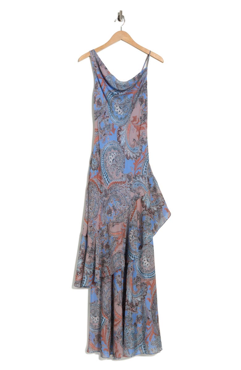 L'AGENCE Viola Asymmetric Tiered Silk Gown, Alternate, color, Periwinkle French Paisley