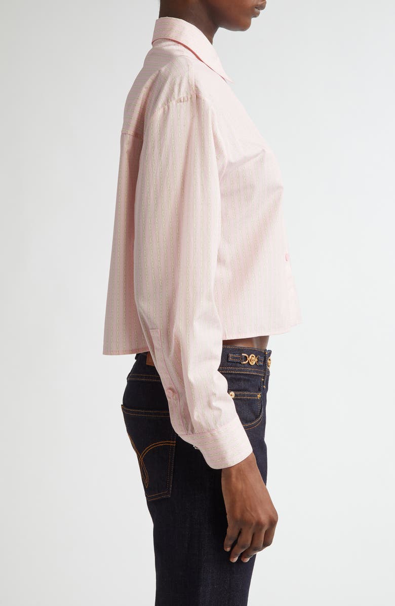 Versace Pinstripe Chain Crop Cotton Poplin Button-Up Shirt, Alternate, color, 