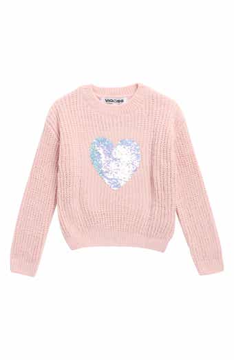 Vigoss Kids' Sequin Heart Chenille Sweater