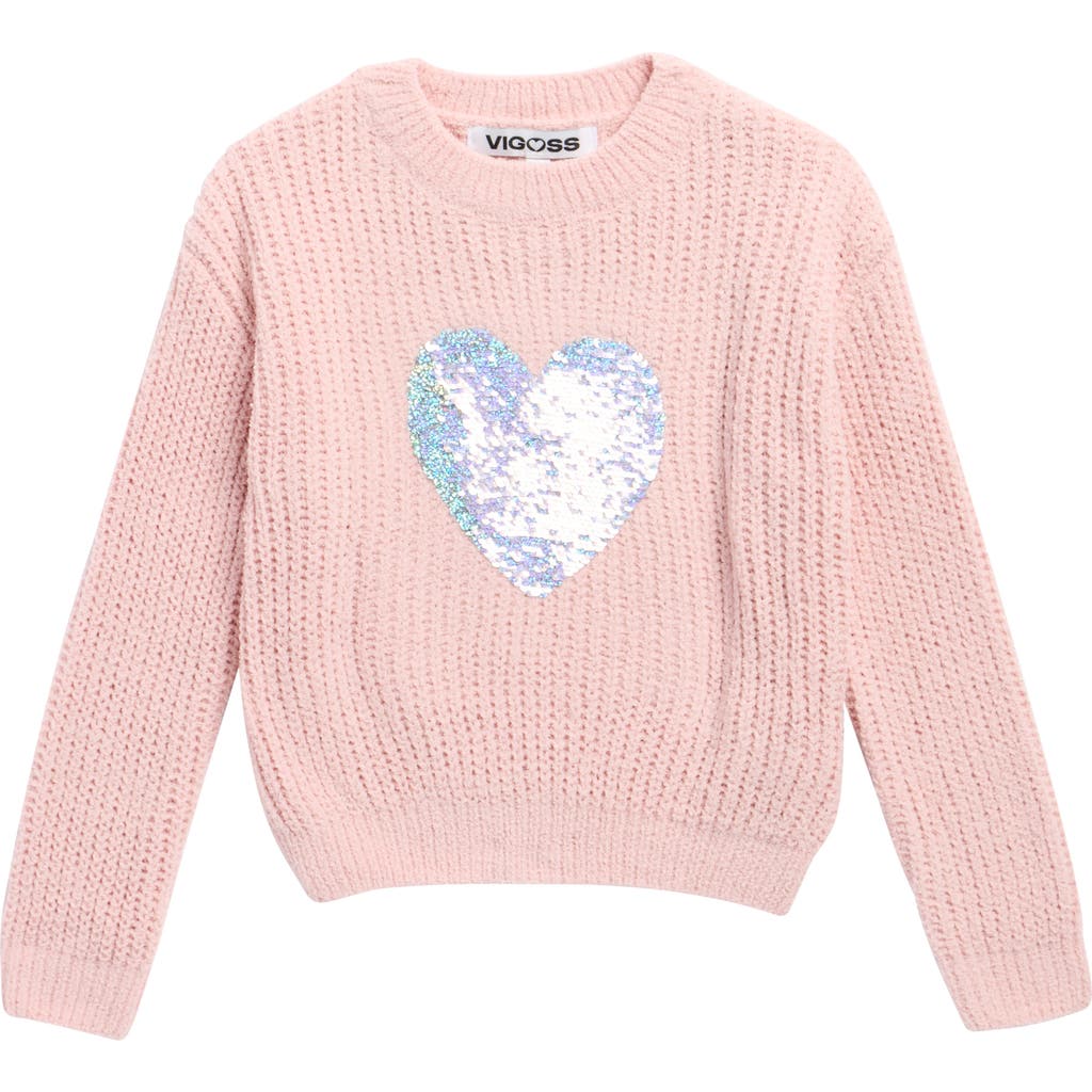 Vigoss Kids' Sequin Heart Chenille Sweater In Pink