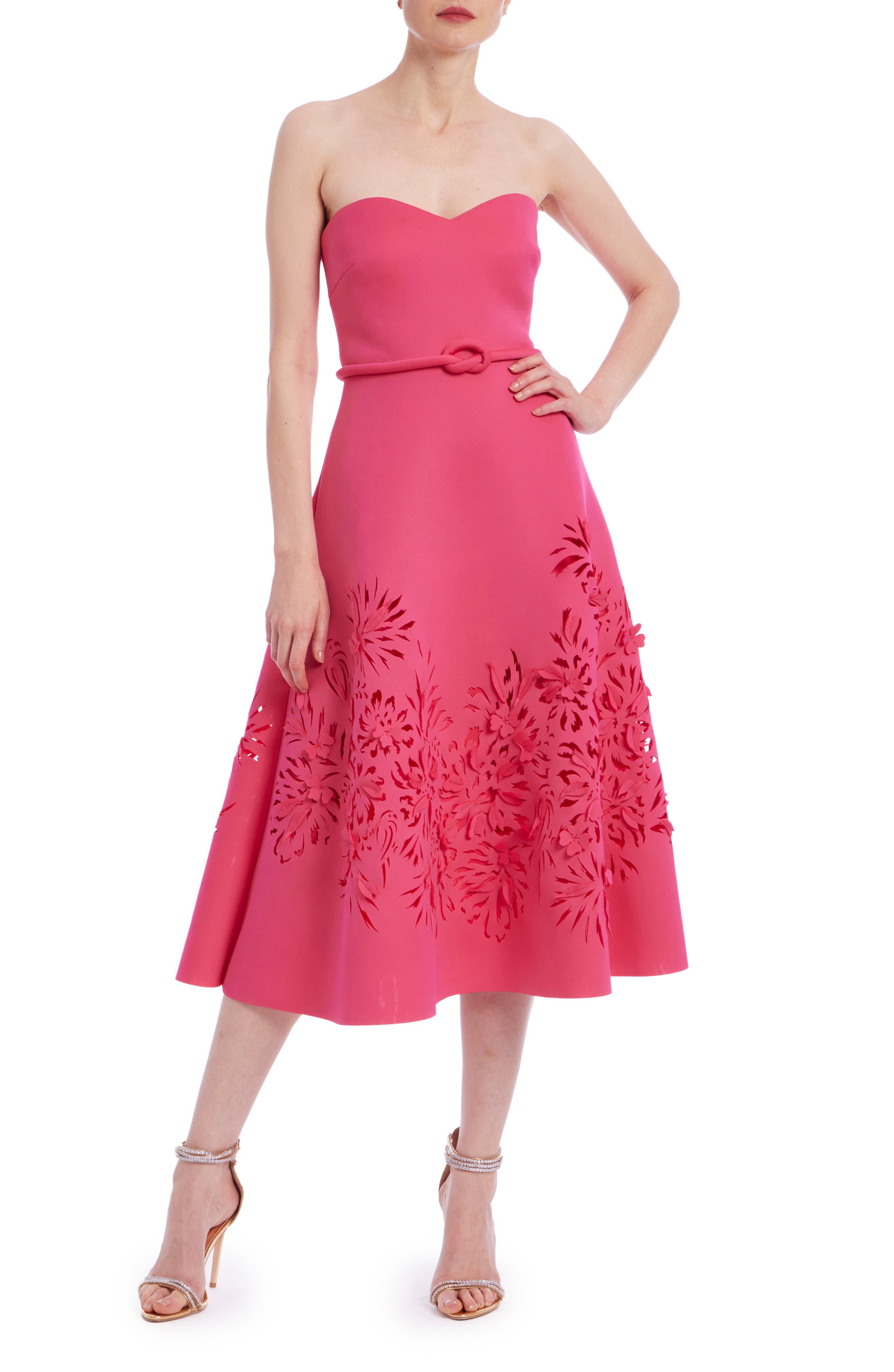 badgley mischka laser-cut floral fit-&-flare dress Floral Strapless Fit & Flare Dress (Women)