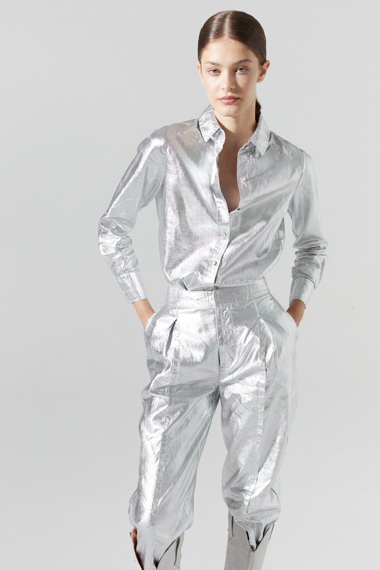 San Marino Metallic Linen Top, Main, color, Metallic Silver