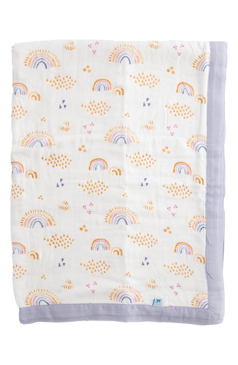 little unicorn Deluxe Muslin Baby Receiving Quilt, Main, color, Rainbows Raindrops