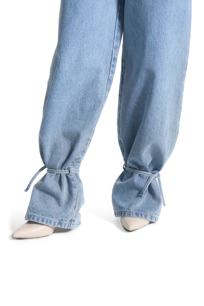Faye Wide Mid Rise Jeans with Tie Waist, Alternate, color, Mid Blue