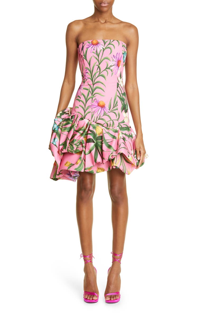 Oscar de la Renta Floral Tapestry Strapless Cocktail Dress, Main, color,