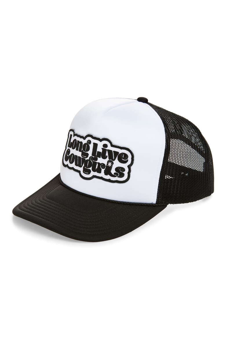 Long Live Cowgirls Trucker Hat, Main, color, BLACK/ WHITE