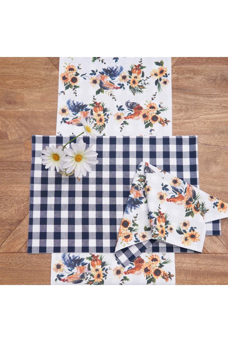 Rooster Farmhouse 100% Cotton Set of 6 Placemats 14" x 20", Alternate, color, Blue