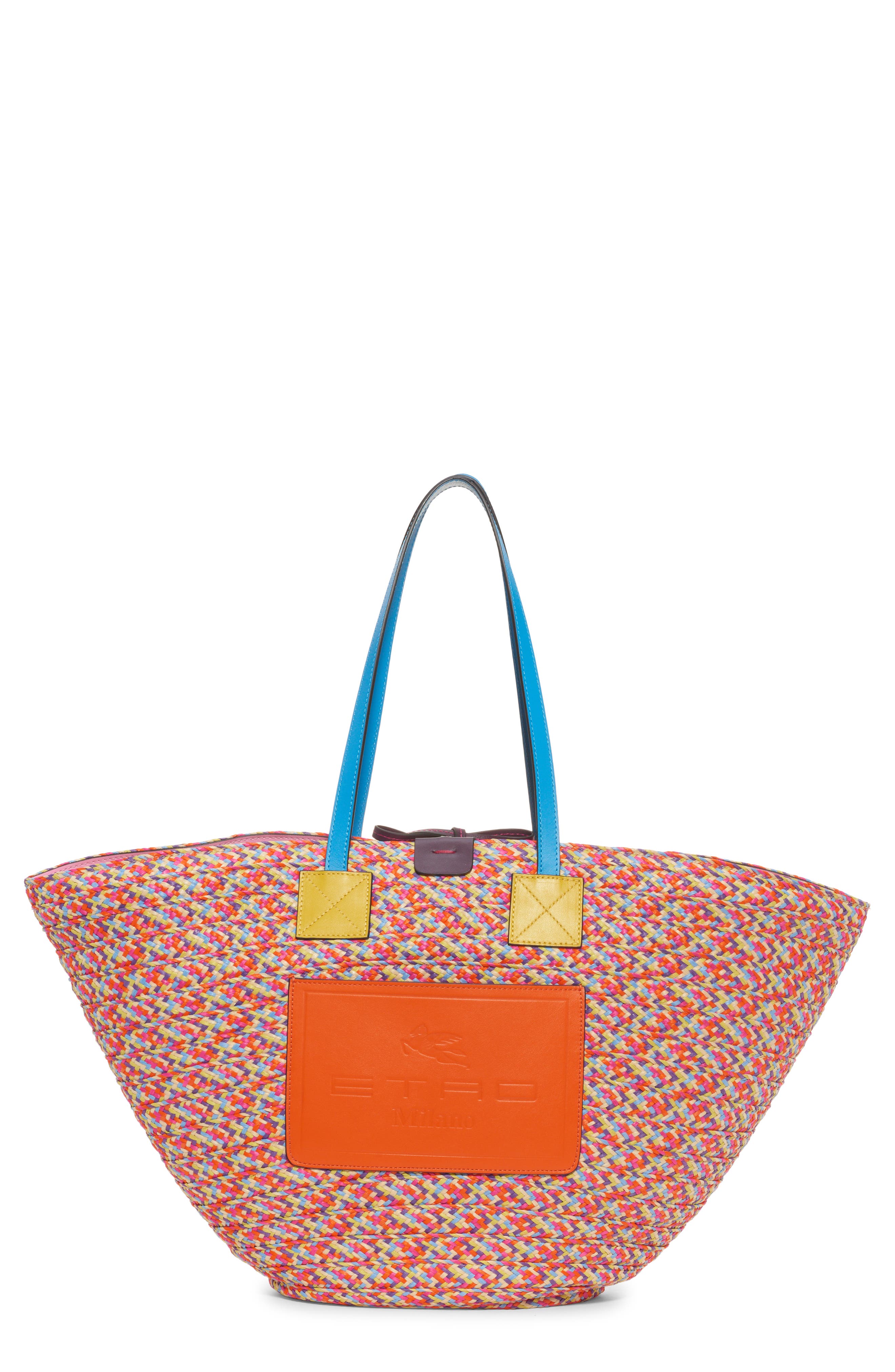 Etro Multicolor Woven Beach Tote, Main, color, 