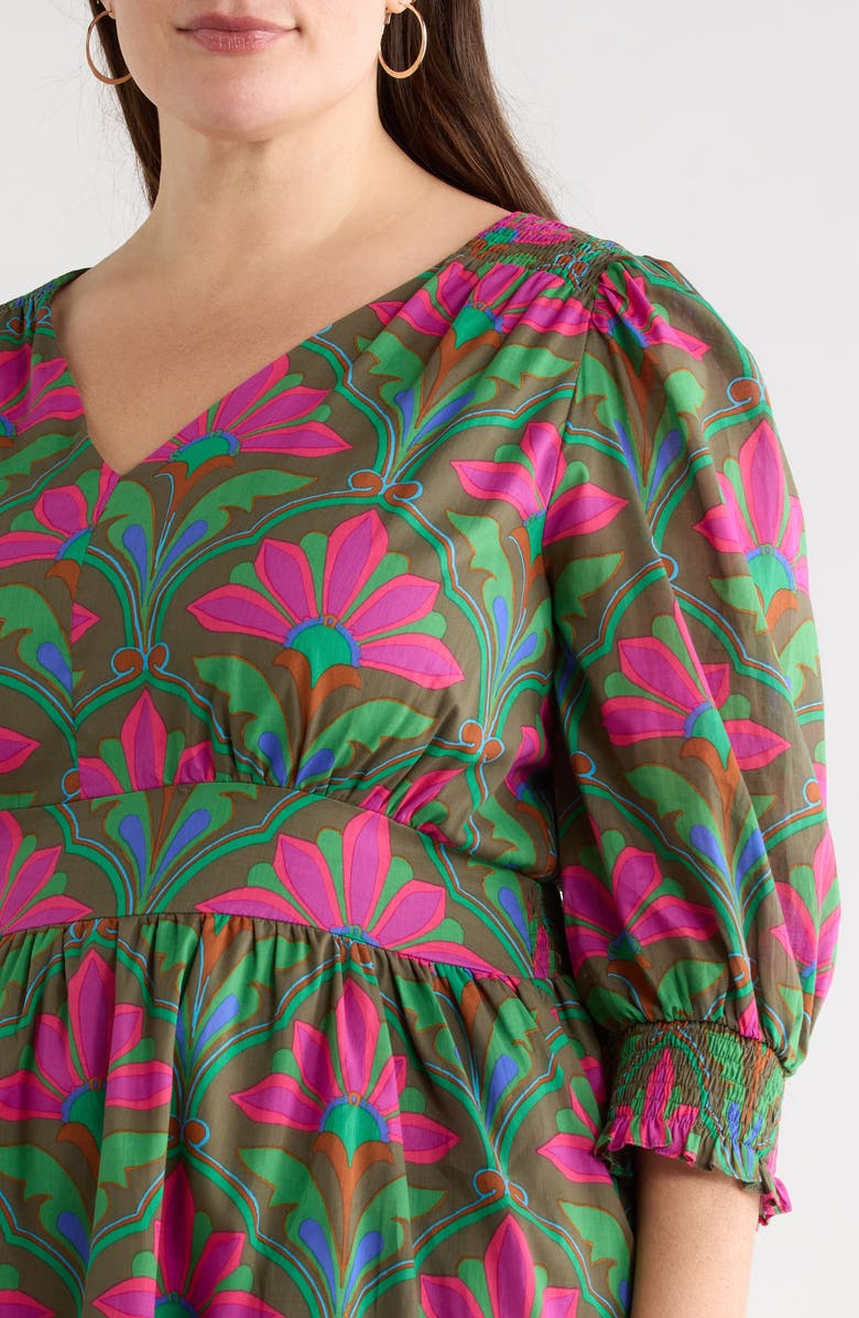 SUGARLIPS Evanna Floral Print Long Sleeve Dress, Alternate, color, Kelly-Green-Pink