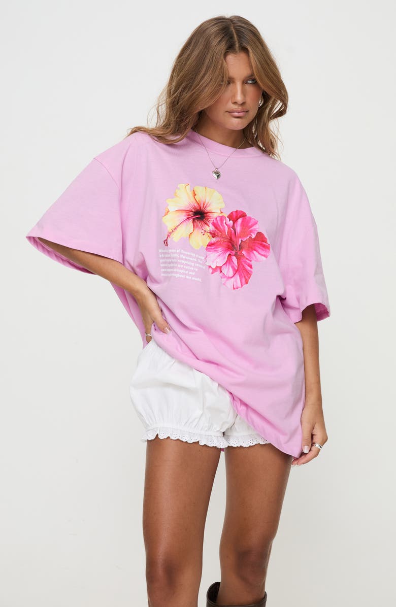 Princess Polly Hibiscus Haven Oversize Organic Cotton Graphic T-Shirt, Alternate, color, 